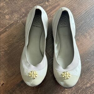 Tory Burch Light Gray Flats with Gold Logo